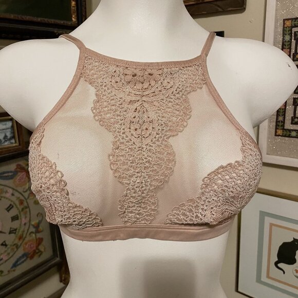 Body by Victoria Tan Sheer Lace Mesh Halter Bralette SP - Picture 1 of 4